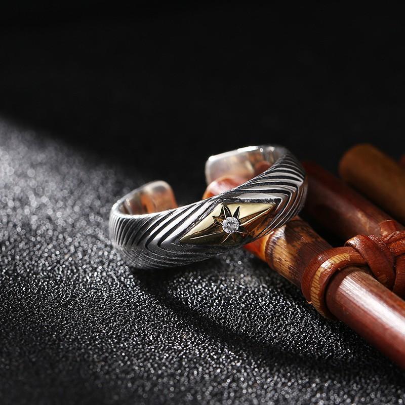 Adjustable Open Ring Men Women Vintage Wave Stripe Geometric Design Plated Boho Chic Finger