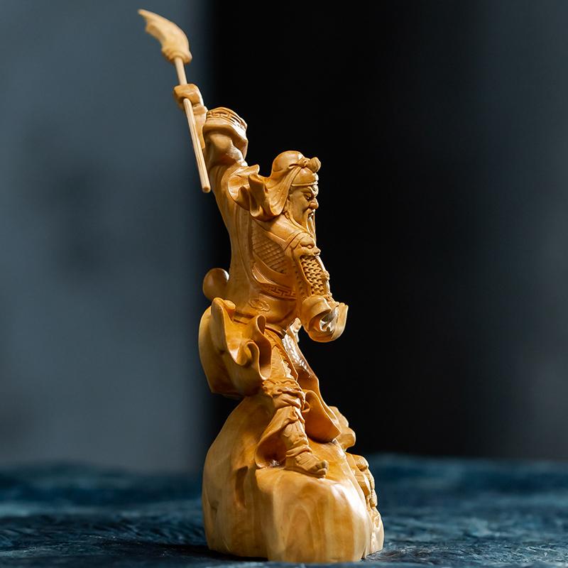 Boxwood Traditional Chinese Three Kingdoms GuanYu Wood Statue Office Decoration Feng Shui Ornaments Collection Wood Sculpture