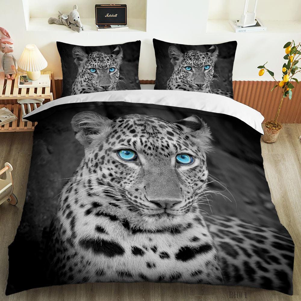 Tiger Lion Leopard Duvet Cover Set Animal Theme 3D Bedding Set King Queen Size For Kids Boy Girl Teens Polyester Comforter Cover