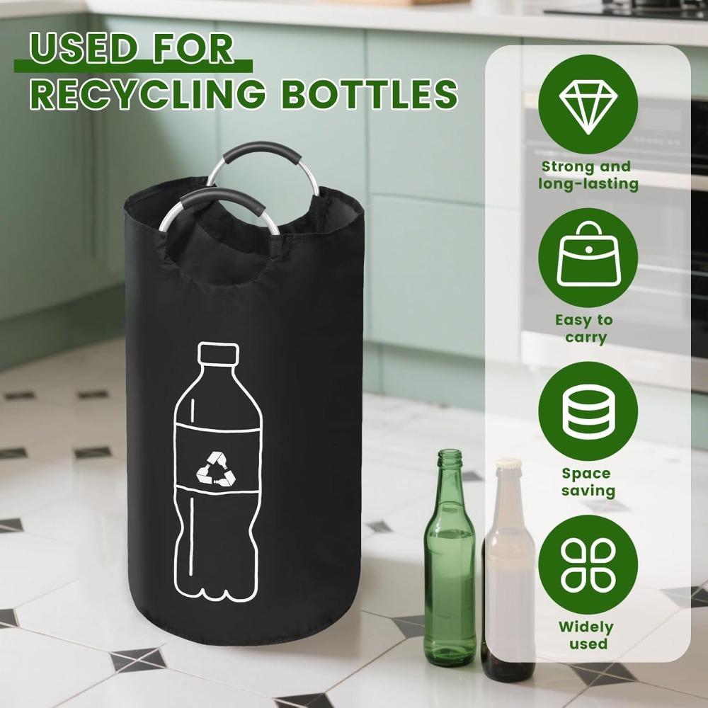 Folding Storage Bag 82L Large Capacity Empty Bottle Storage Basket Aluminum Handle Design Bottle Collector Recycling Bin 1PC