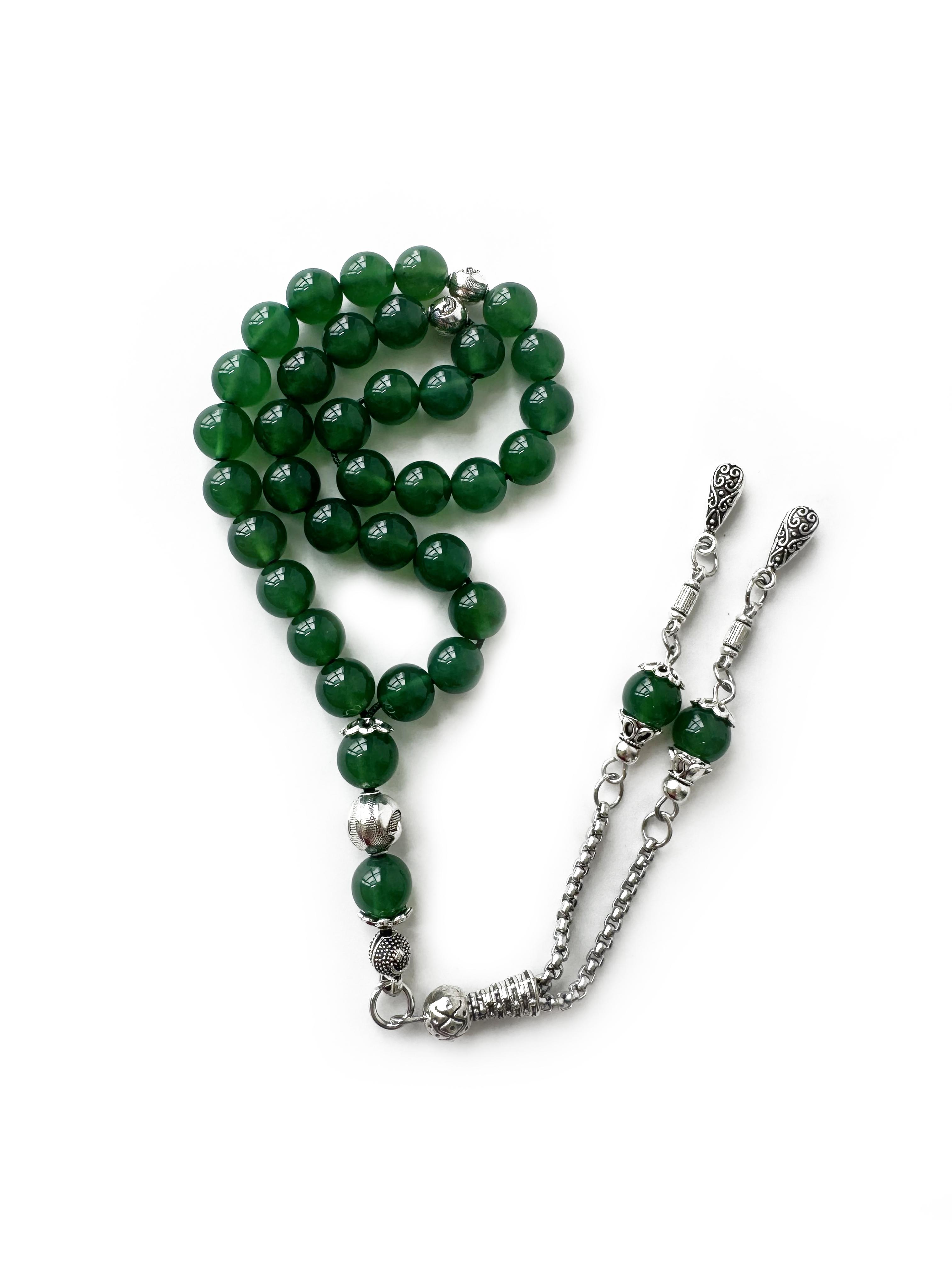Islamic Prayer Beads 8mm Agate 33 Pieces Muslim Bracelet Imam Kerbai Subha Pool Counting Beads Misbaha Tasbih Dhikr Rosary 28.5&8mm зелёный