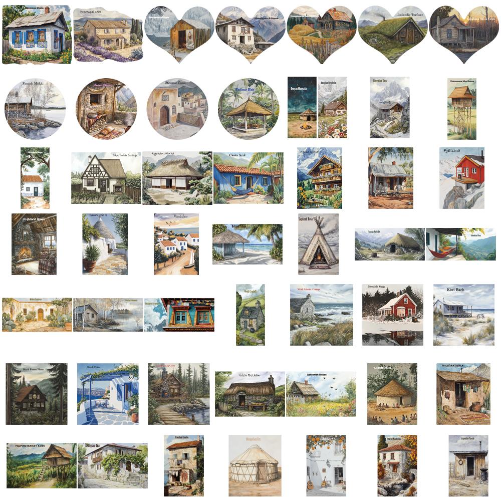50Pcs Amber Haven Village Stickers Country Suitcase Wall Art Creative Notebook School For Scrapbook Bumper Water Bottle Sticker