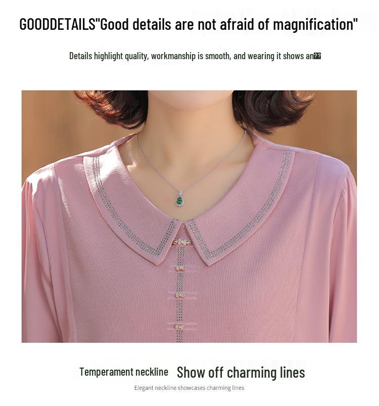 Elegant Silk-Like Long-Sleeve Tops for Middle-Aged Women