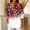 Women's Fashionable Button Collar Long-sleeved Christmas Print Pullover Top