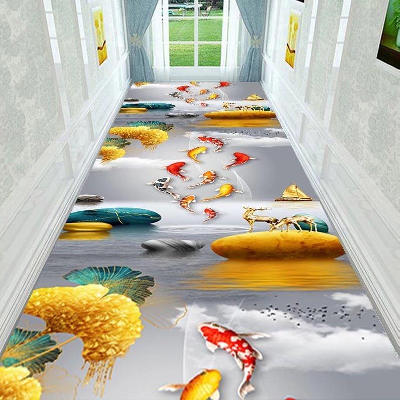 Runner Mat with Vibrant Koi Fish Design - 5mm Thick, Rectangular Shape for Hallway, Kitchen, Dining Room, Living Room, Entryway, Bedroom