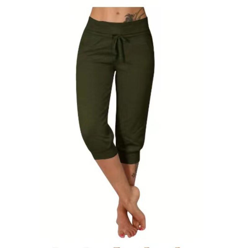 Kadın Rise Pockets Capri Casual Katı Spor Düşük Pantolon Şort