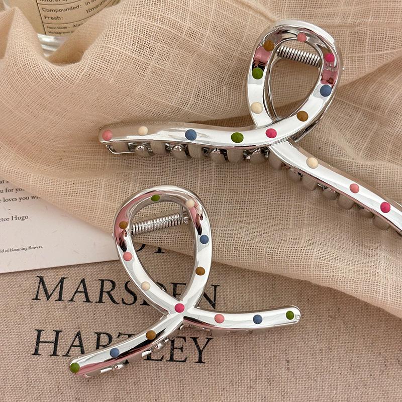 Vintage Colorful Dot Hair Clips for Women Trendy Silver Color Large Crab Clip Korean Hairpin Sweet Girls Long Hair Holder Headband Hair Claw Clip