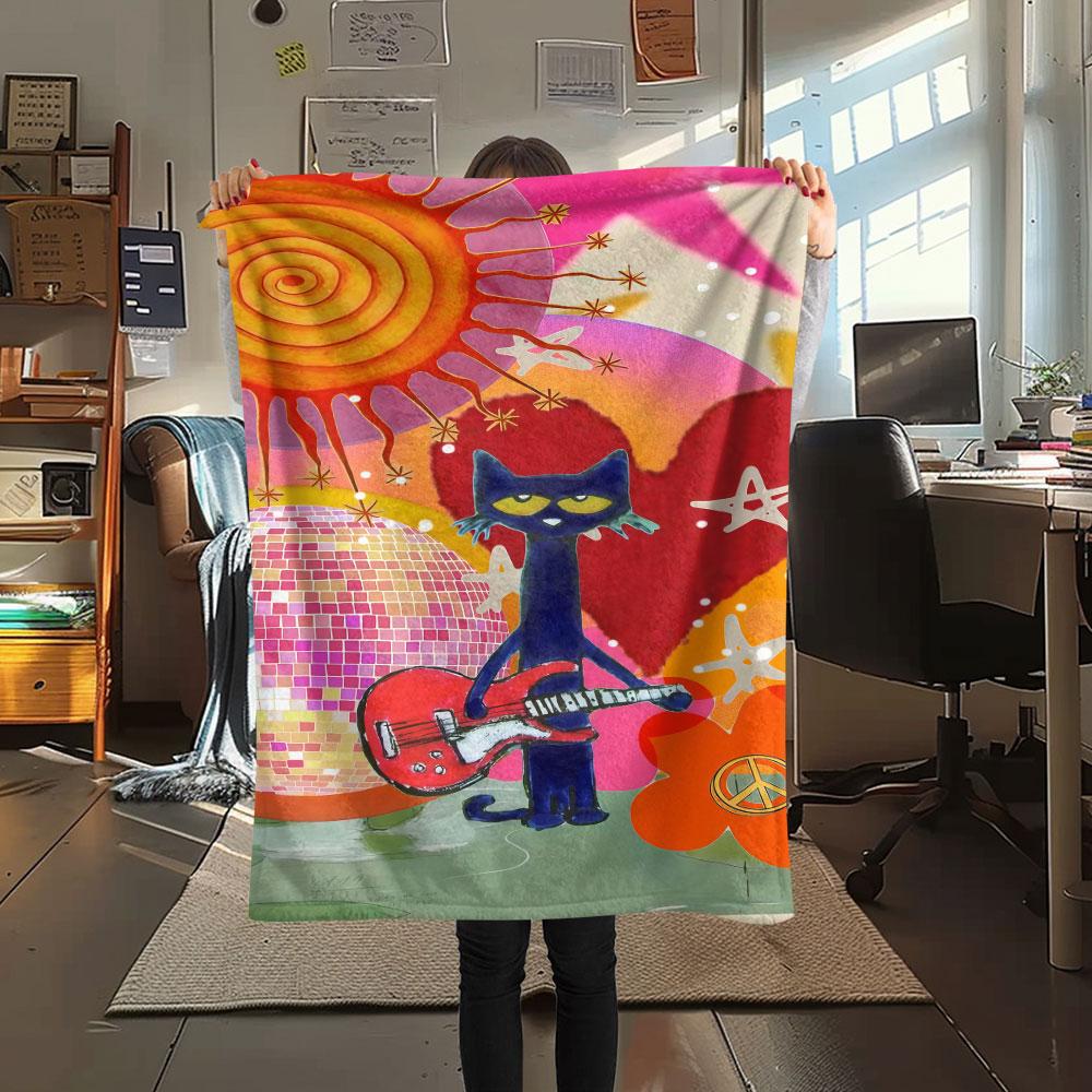 1PC Pete Cat Dream Blanket, High quality Comfortable for All Seasons, Home Decor, Warmth and Comfort