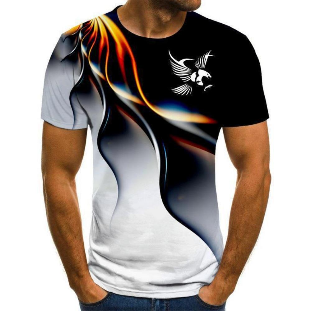 Summer hot selling 3D camouflage line printed men's sports and leisure round neck short sleeved T-shirt