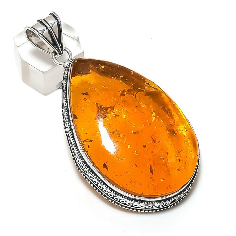 

Baltic Amber Gemstone Handmade 925 Sterling Silver Jewelry Pendant 2.76 N1c15