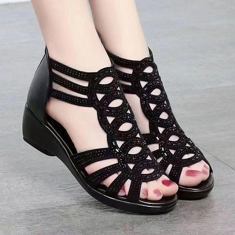 Fashionable Soft Sole Wedge Heel Roman Sandals for Middle-Aged and Elderly Women - Summer Outdoor Wear