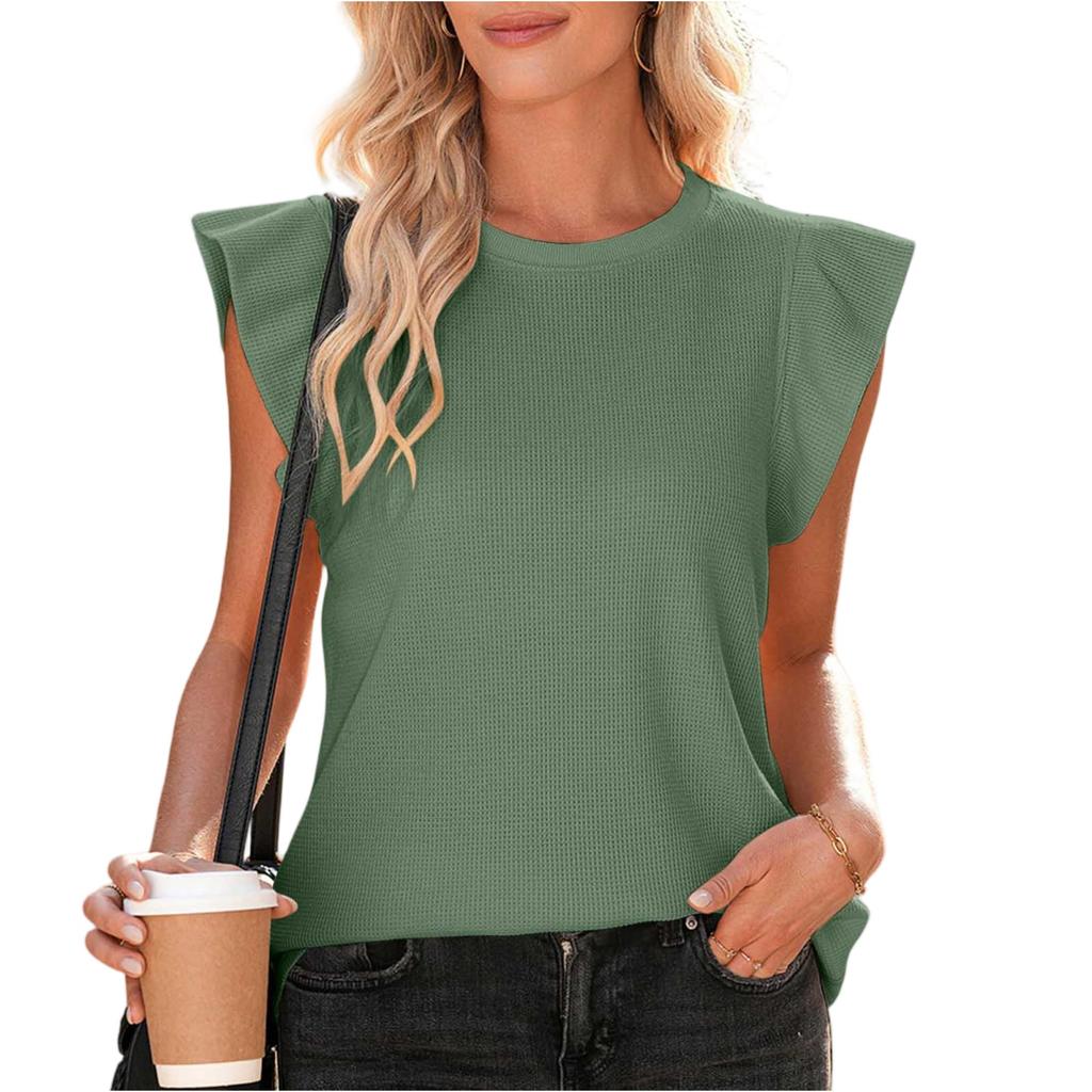 Damenmode Rundhals Kurzarm T-Shirt Farbe Locker Passform Tanktop