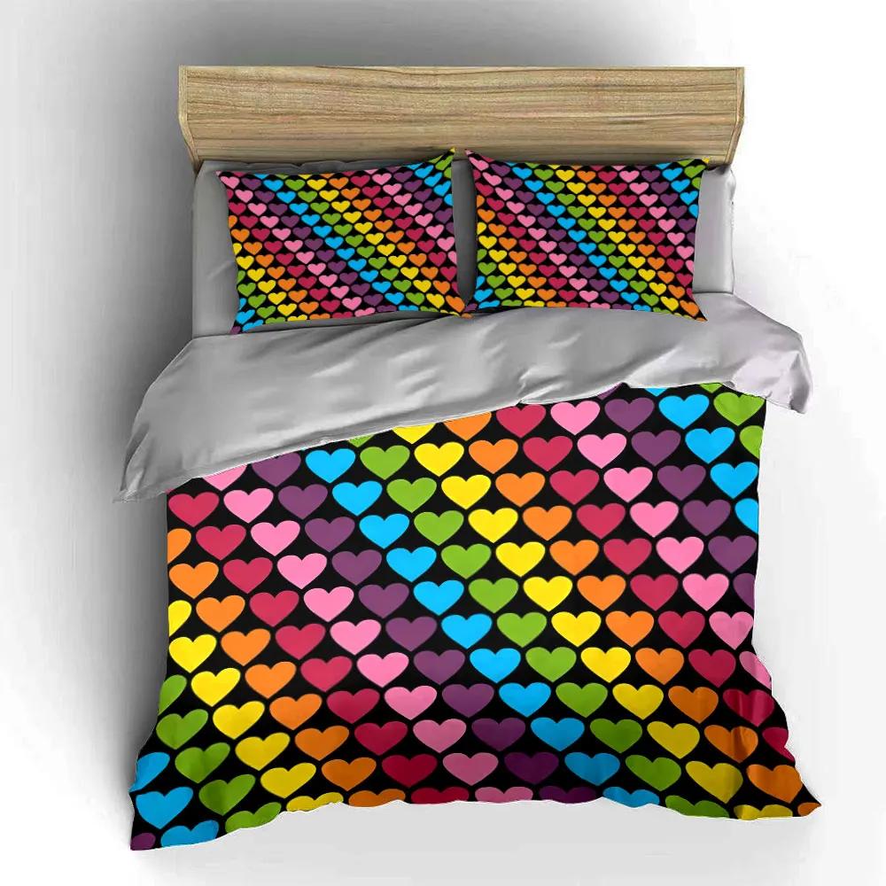 Colorful Heart Pattern Decor Set Soft Comfortable Duvet Cover Bedding Set Included 1*Duvet Cover & 2*Pillowcases gift