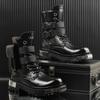 White Men's High-top Winter Velvet Warm British Medium Motorcycle Thick-soled Boots