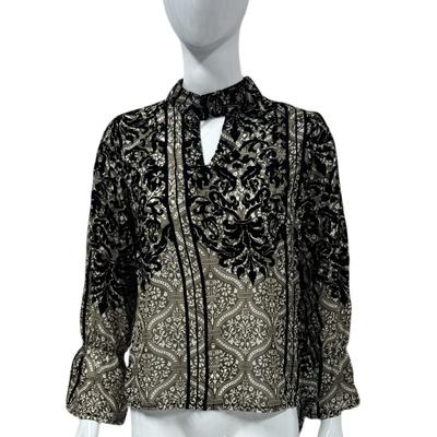 Elegant and Versatile Chiffon Topautumn Long-sleeved Floral Flocked Shirt for Women
