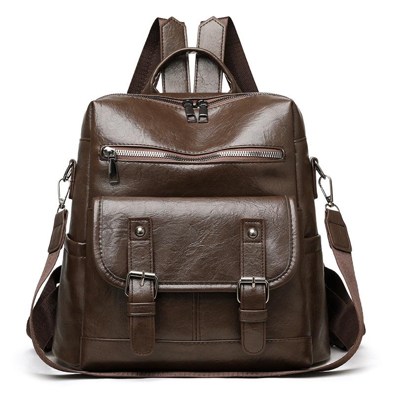 Schoolbag retro women's backpack new pu soft leather dual-purpose travel shoulder bag large capacity business commuter backpack