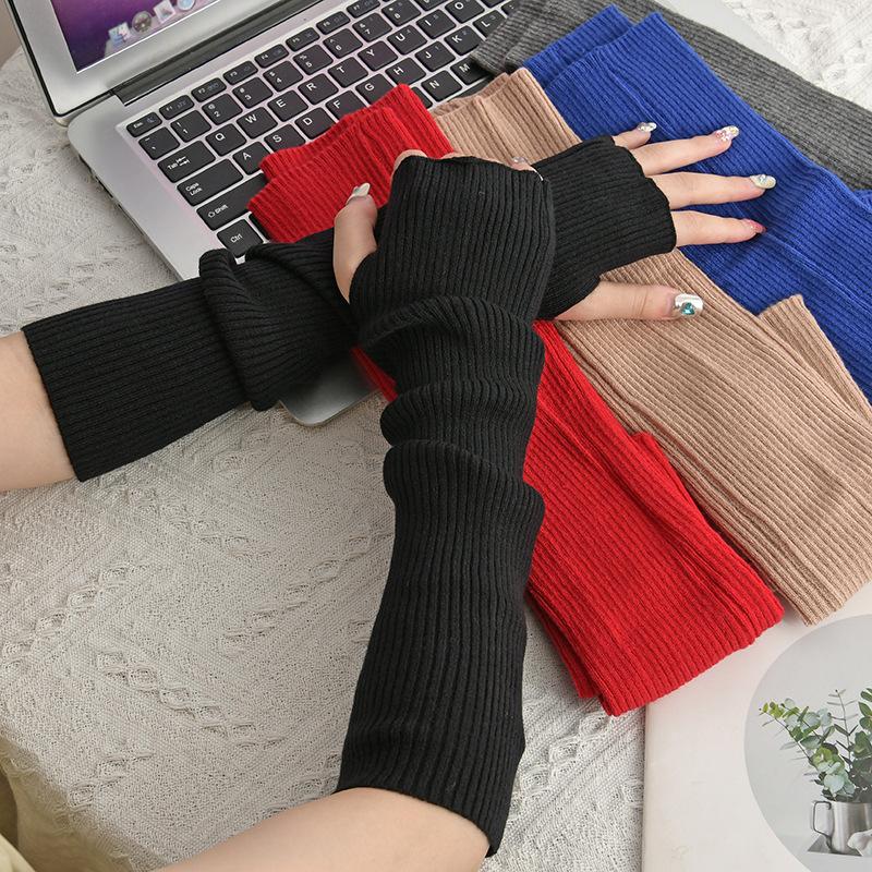 

Y2K Fingerless Mittens Women Knitted Gloves Cosplay Anime Gloves Winter Arm Warmers Punk Gothic Harajuku Knit Mitten Arm Sleeves one size чёрный
