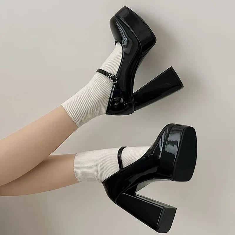 

Французский дизайн Туфли-лодочки на высоком каблуке Женские черные туфли Американский стиль Средний каблук Одинарные туфли Полиуретан Улучшенная версия 37