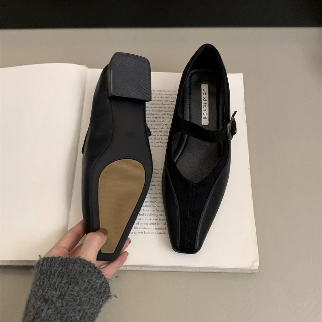 Retro Comfort Ballet Shoes Female Casual Daily Low Heel Buckle Strap Concise Mary Janes Shoes Patchwork Flats Handmade Shoes
