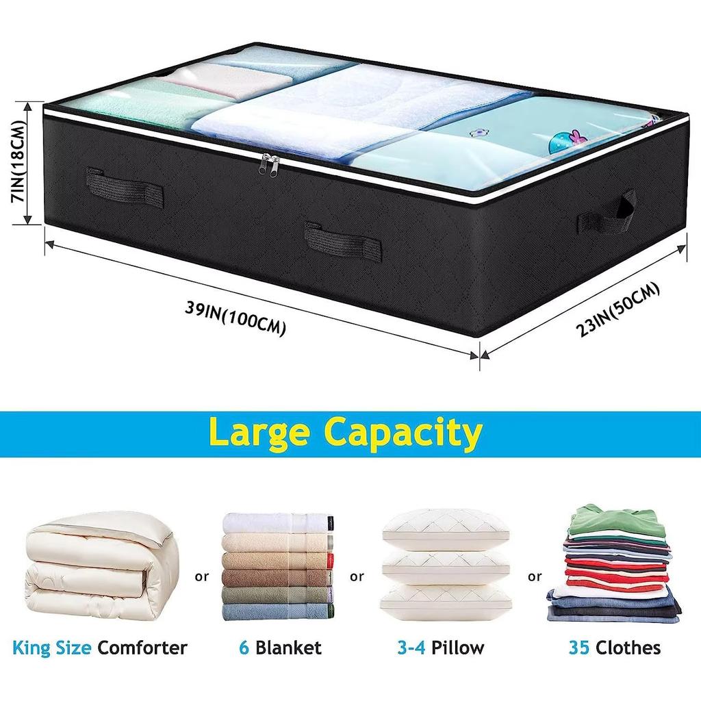 Foldable Bed Storage Container With A Transparent Window And A Lrge Capacity Bed Undergarments Storage Box Clothing Storage Bag