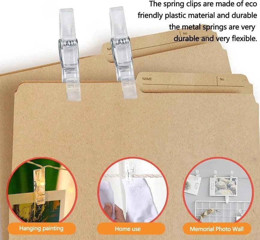 200/50PCS Plastic Mini Photo Clips Transparent Spring Hanging Clip Pegs for DIY Wedding Party Wall Home Decoration Photo Clamps