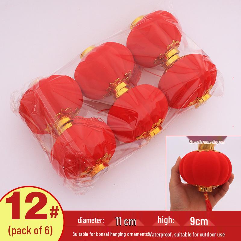 Handmade Red Flocked Lantern Ornaments for Trees: Chinese-Style New Year and Wedding Decorations