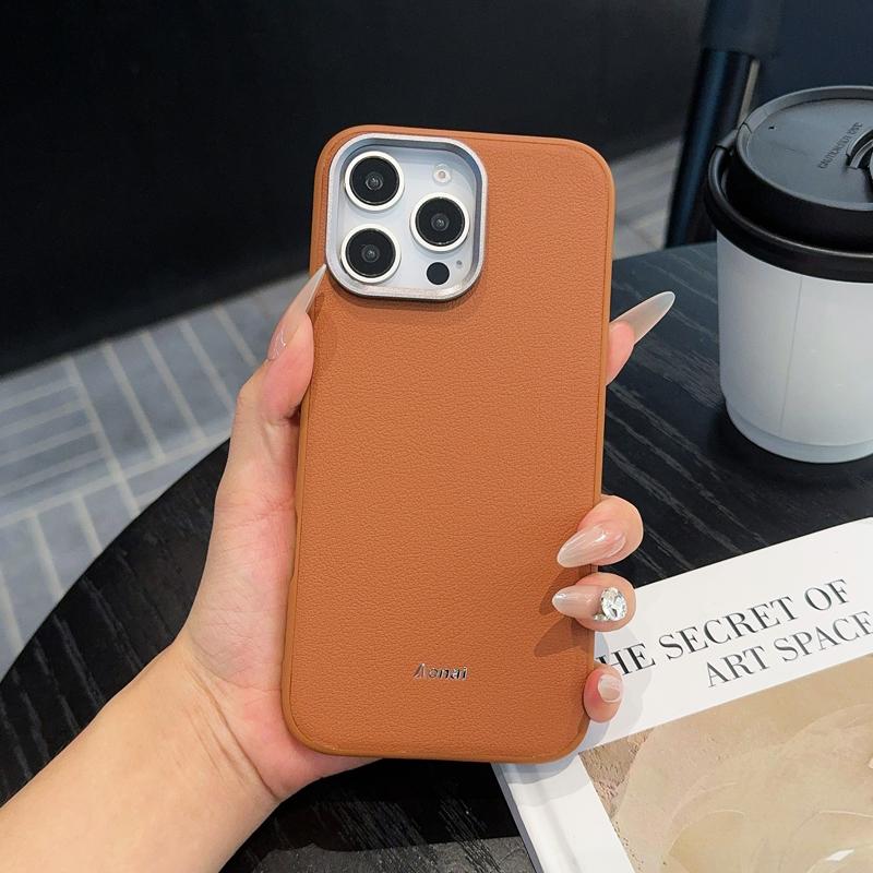 For iPhone 16 Pro Max ,16 Pro Case  Plain PU Leather +TPU Edge Cover with Metal Lens Frame For iPhone16 for iPhone 16 Pro