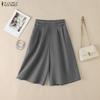 ZANZEA Womens Casual Solid Color Loose A-line Wide Leg Capris Pants
