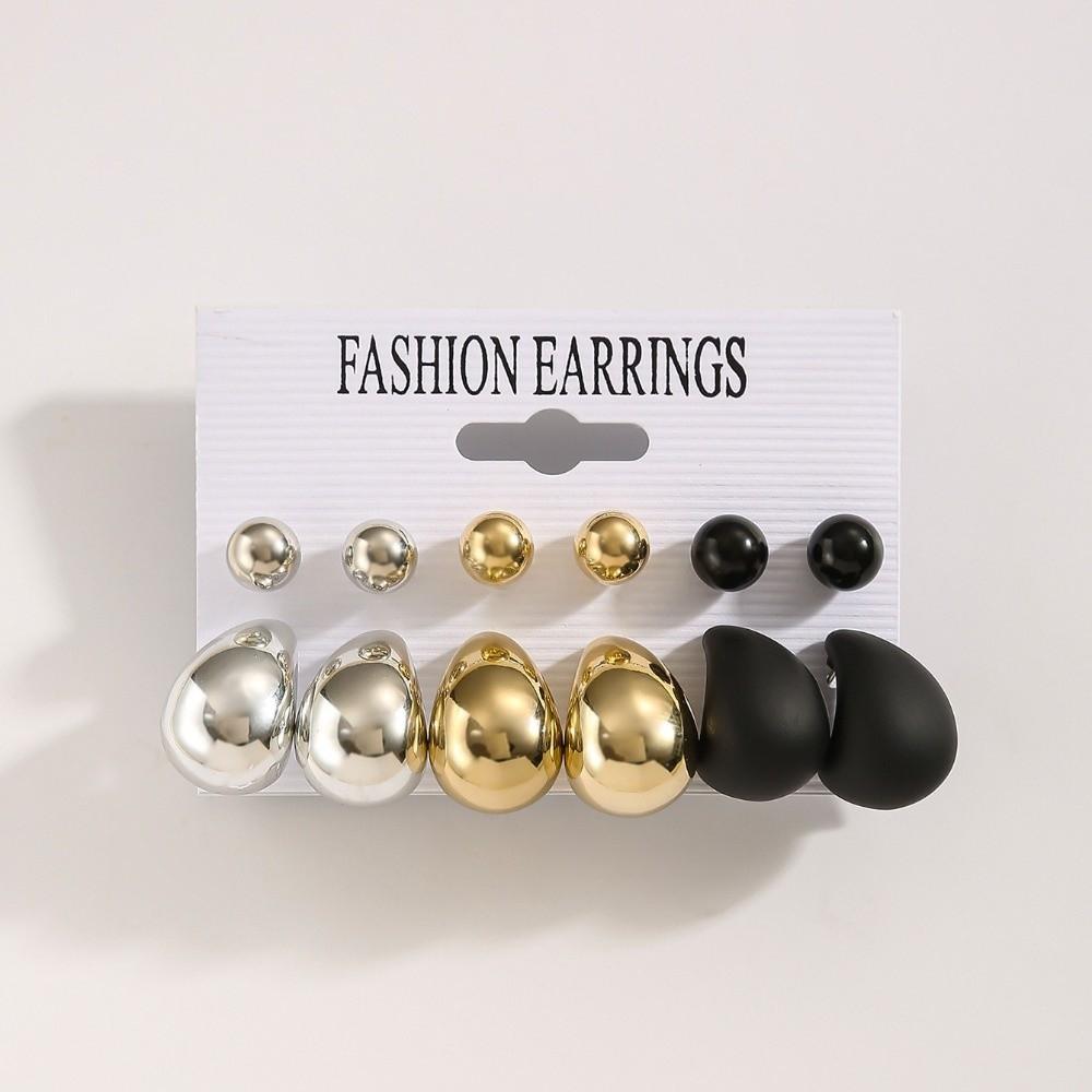 6pairs Chunky Water-drop Drop Earrings Matte Finish Luxury Chunky Waterdrop Earrings Glossy Bead Teardrop Hoop Eardrop Party
