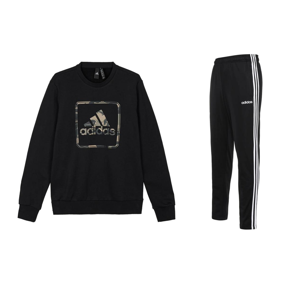 

Adidas Printed Letter Pattern Crew Neck Pullover Long Sleeve Sweatshirt And Mid Waist Long Pants Casual Sports Set Men sets Black GM4477+DQ3090 S