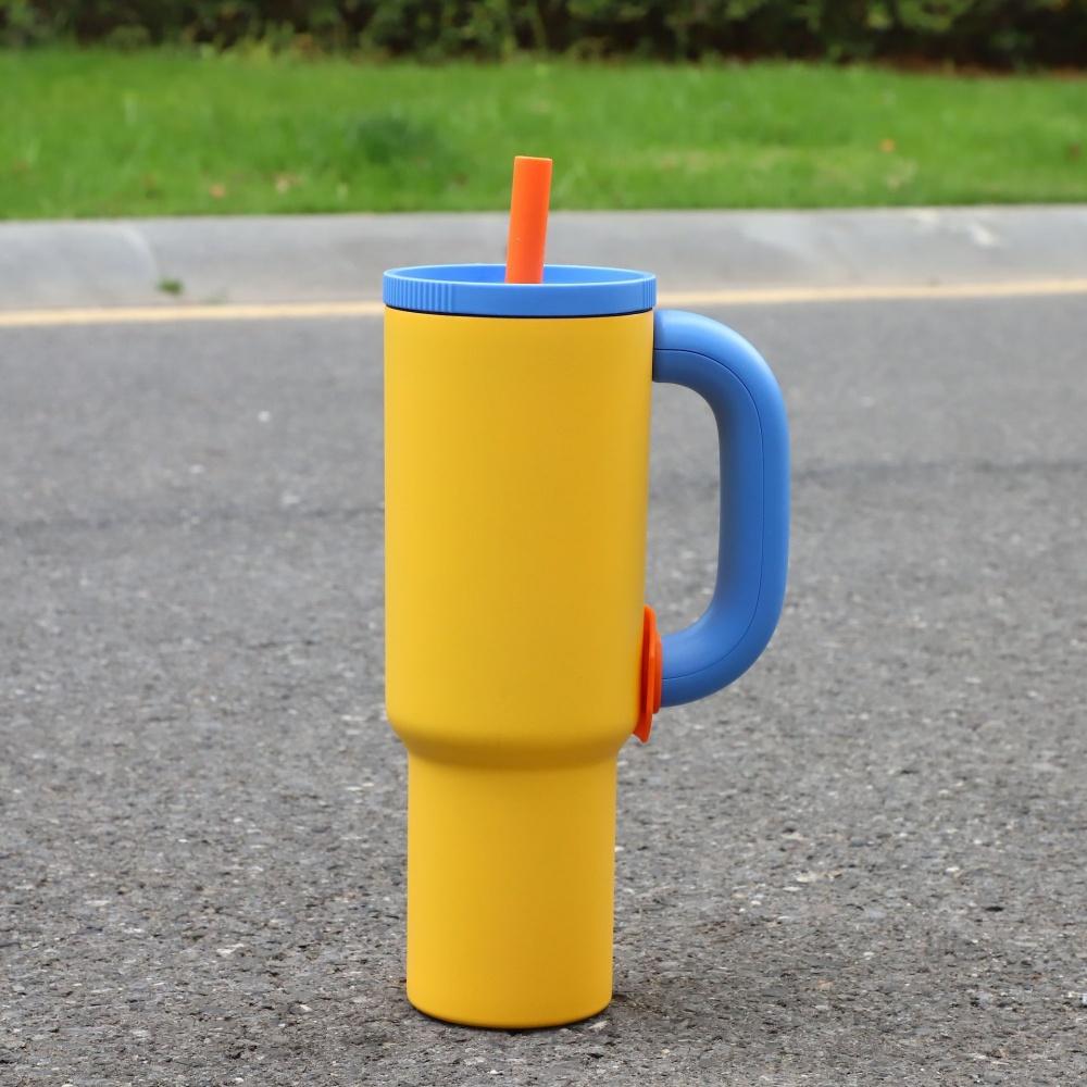 40oz 304 Stainless Steel Straw Insulated Ice Cup Large Capacity Thermal Mug Tumbler with Handle Stylish Insulated Coffee Cup