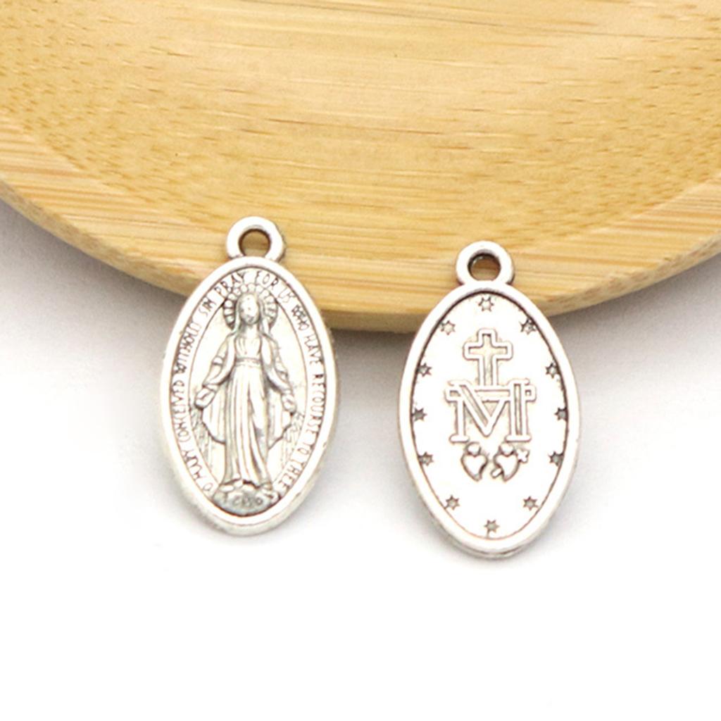 10pcs Virgin Mary Medal Pendant Antique Oval Charm Jewelry Making Supplies