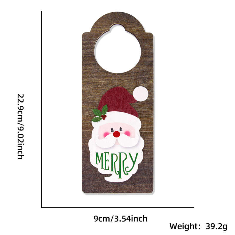 Christmas Decor 2PC Door Handle Pendant Santa Snowman Wooden Party Decor Wooden Door Hanging