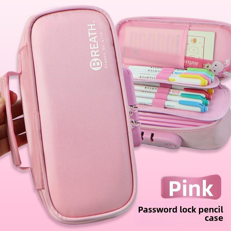 Lock Pencil Case Portable Password  Boy Canvas Pencil Bag Large Capacity Pencil Cases Student Stationery Bag Pen Case Gifts
