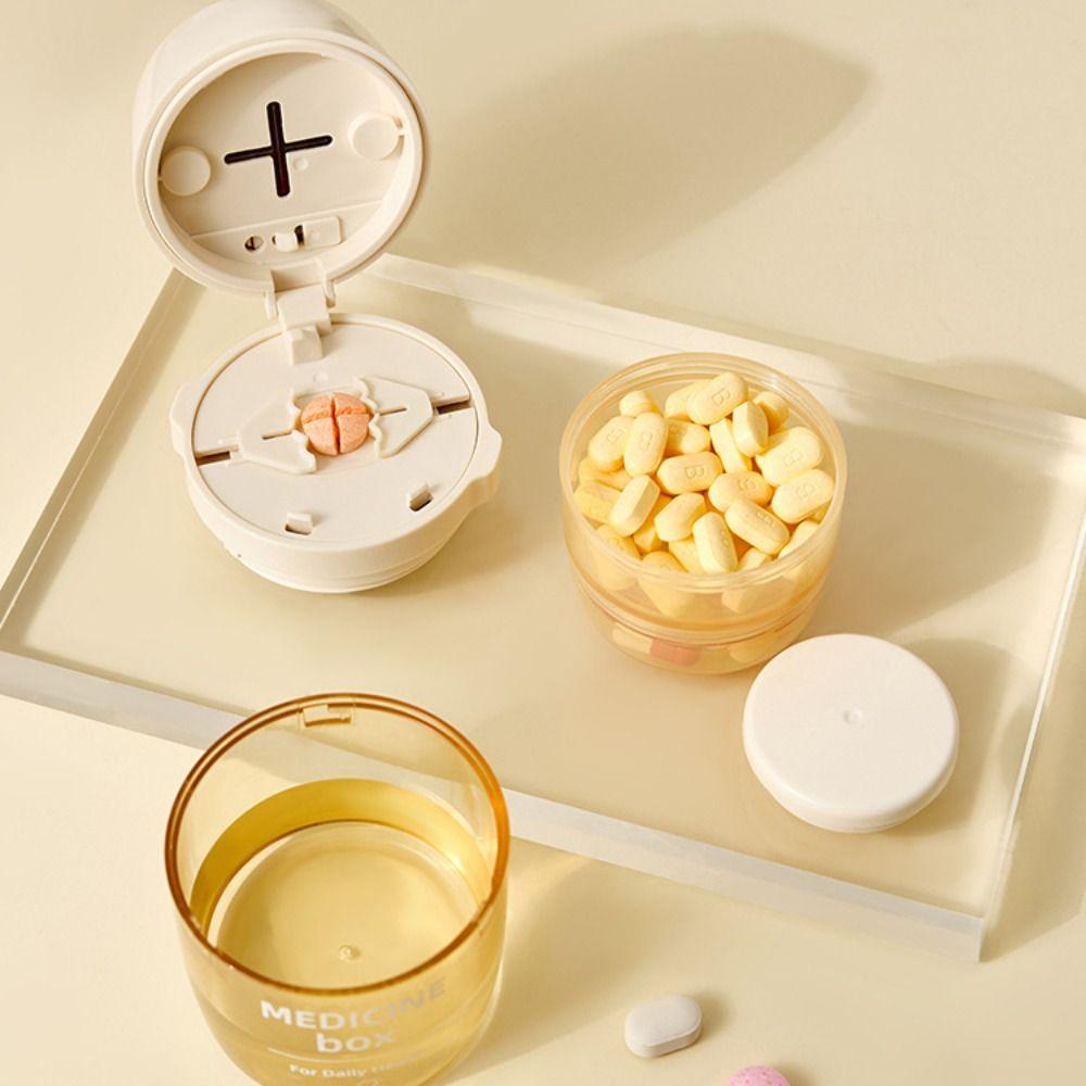 New 3-in-1 Pill Box with Pill Cutter Multi-Layer Mini Pill Grinder Sealed Medicine Tablet Storage Box