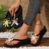 Mode Damen Schleife Mittelhoher Absatz Flip Flops Damen Mode Neue Blume Plateau Pantoletten Damen Sommer Strand Anti-Rutsch Keil Pantoletten Mujer