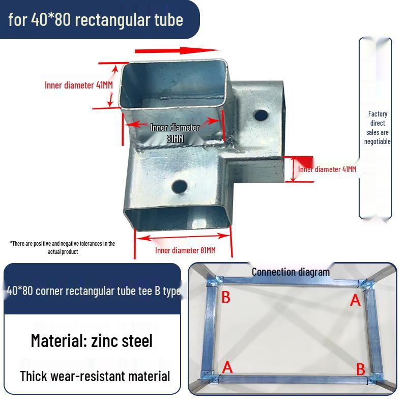 Connettori per Tubi Rettangolari a 3 e 4 Vie Senza Saldatura, Set Completo per Tubi Quadrati 40x60.