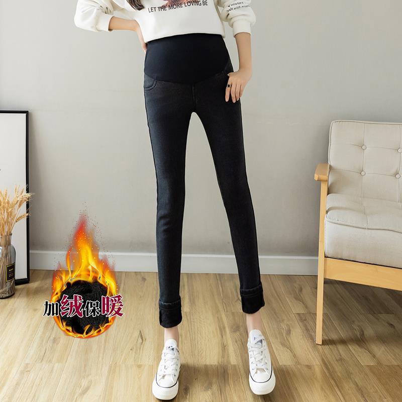 

1 #флисовые джинсы зимние черные флисовые брюки с поддержкой живота брюки-карандаш маленькие брюки утолщенные теплые брюки для беременных M чёрный