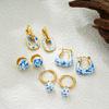 Vintage White&Blue Flower Enamel Beads Hoop Earrings for Women Gold Plated Stainless Steel Huggies Earring Creative Jewelry Gift