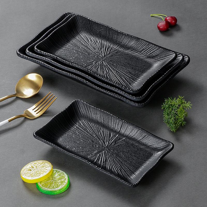 1PC Black Melamine Plate Canteen Thickened Plastic Cutlery Dinner Plates Non-breakable Barbecue Sushi Plate Kitchen Accessories
