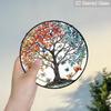 2D Flat Stained Glass Tree of Life Window Decoration, 6.3/7.87inches Colored Glass Plate with Chain, Charming Indoor/Outdoor Sun Catcher Home Garden