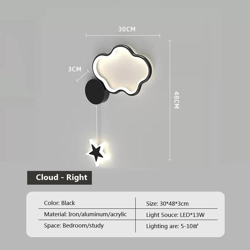Modern LED Wall Lamp Cloud Star Moon Black and White Lighting For Children's Room Study Bedroom Living Room Indoor Wall Decor