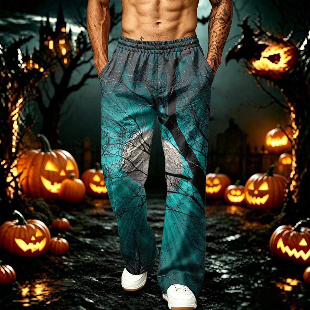 Men's Loose Fit Joggers with Pockets Halloween Printed Sweatpants for Casual Workout