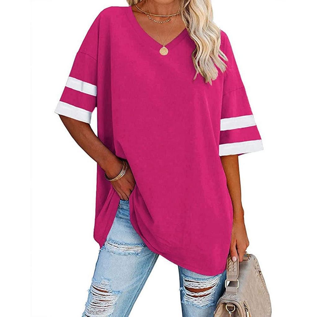 Womens' Fashionable And Casual -color Basic V-neck Short-sleeved Top