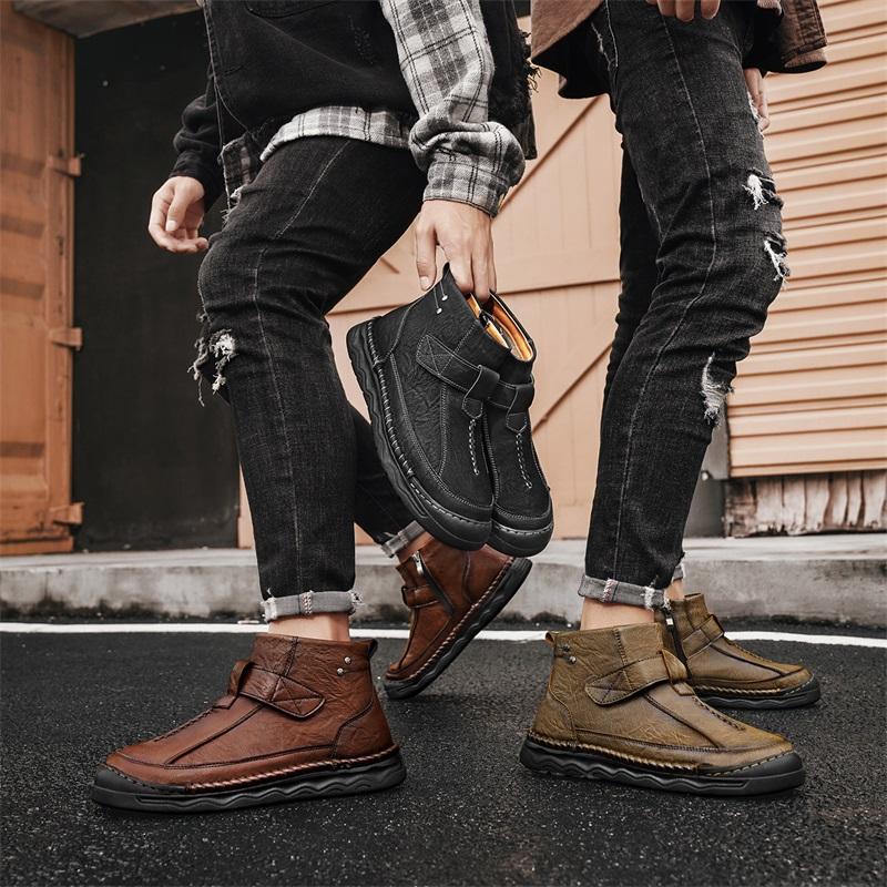 Men's Leather Boots Zipper High Top Casual Shoes Sneakers 39-48
