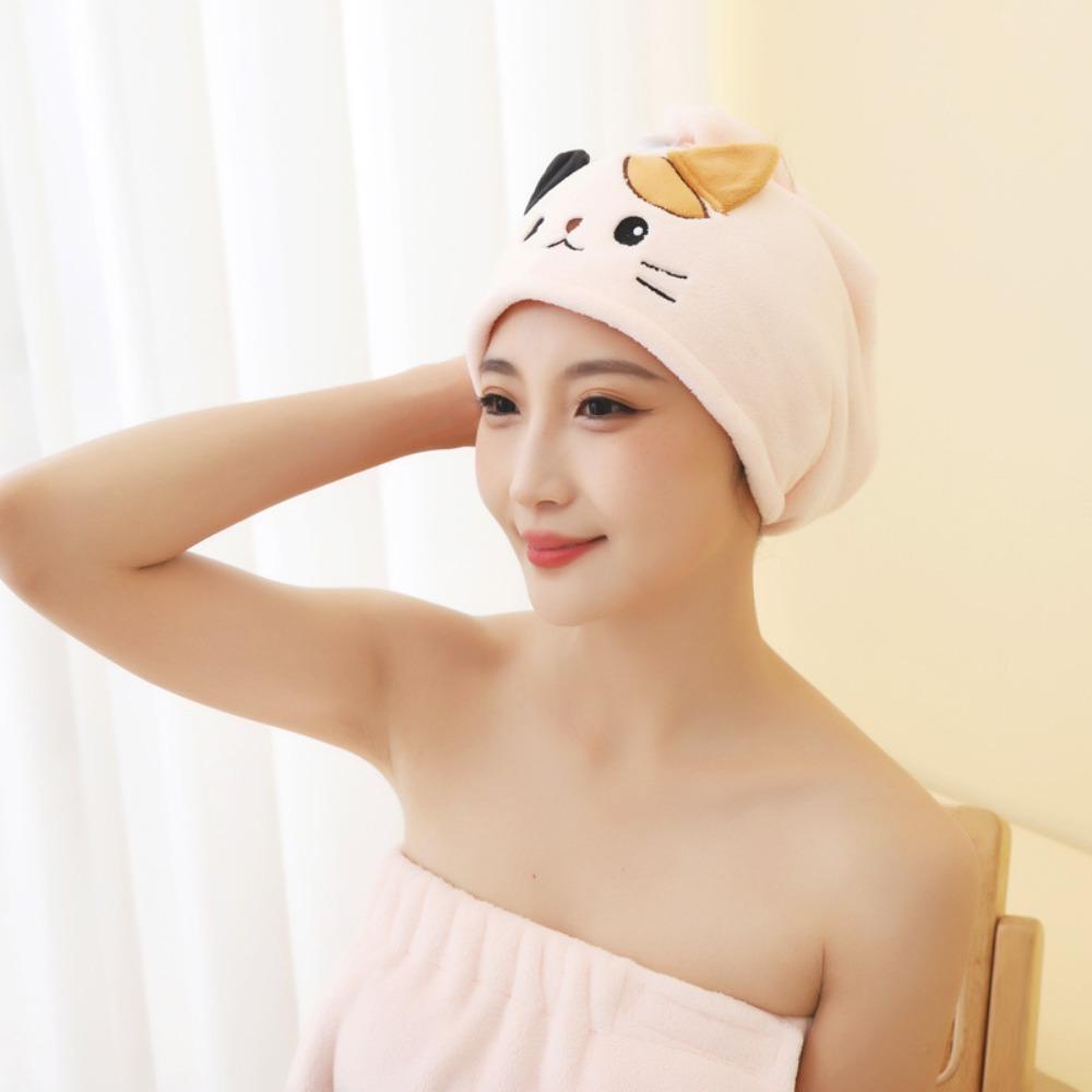 Cute Kitty Drying Hair Towel Strong Water Absorbent Microfiber Hair Drying Wrap Dry Hair Cap Women