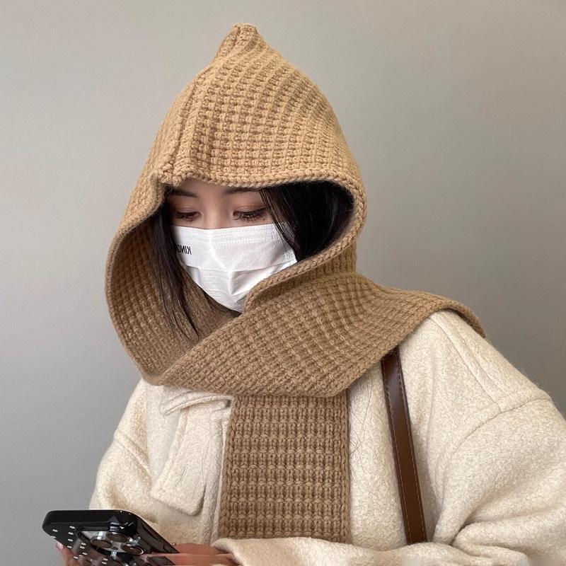 Autumn and winter hooded shawl integrated knitted hat dual-purpose women's thickened warm and cold-proof fashion versatile cape