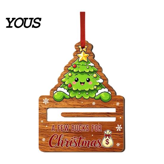Holiday Decorative Money Holder Christmas Cash Holder, Creative Wooden Hanging Ornament with Red Lanyard, Tree Decor Vivid Printing for Party