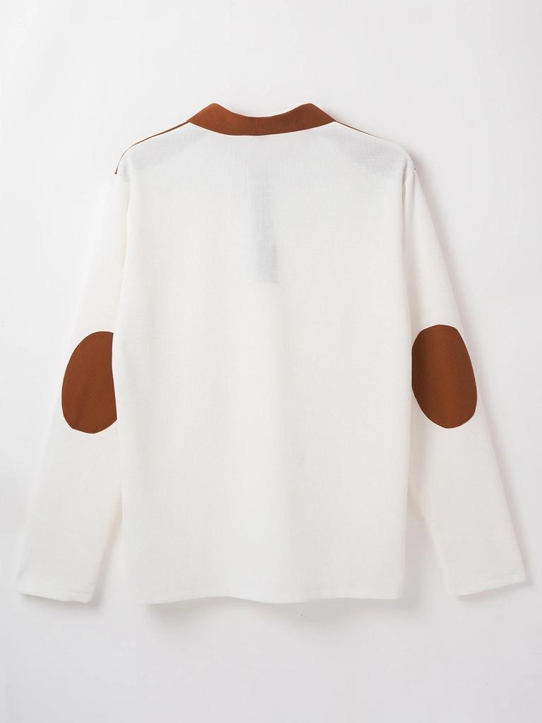 Herren Patchwork Reißverschluss Langarm Poloshirt