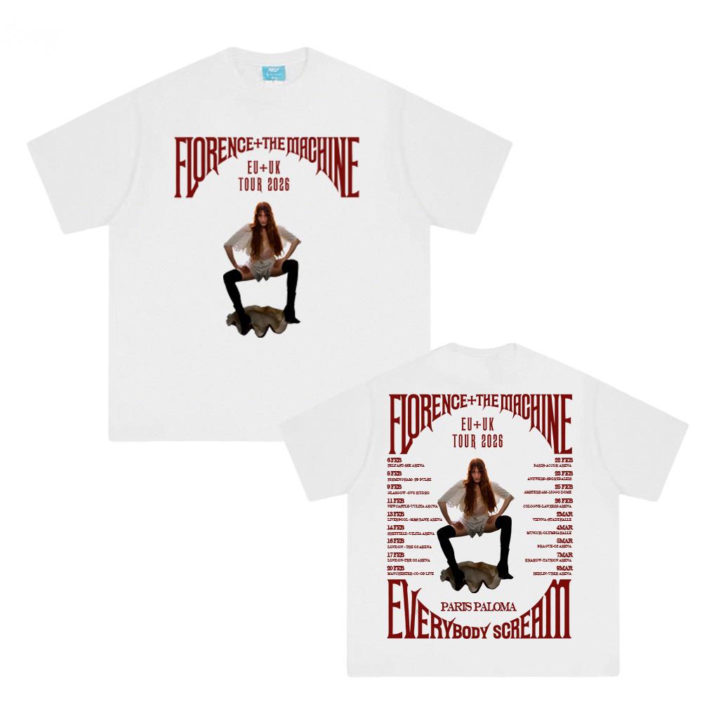 

Florence and The Machine Band Tour2025 TOPS New O-neck Camisetas Graphic Printing Summer 100%Cotton Round Harajuku TEE XXL белый